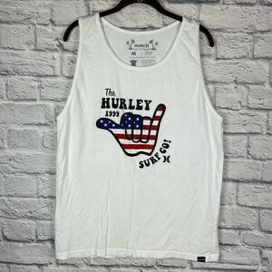 Hurley Men's White Everyday Washed Shaka Stripes Tank Size Medium